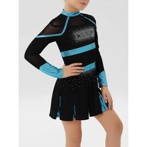 iEFiEL Skating Dress US 16 Black Metallic Blue Rhinestone Mesh Sparkly